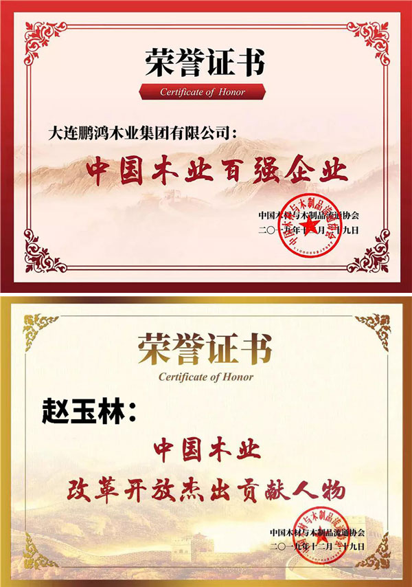 银娱优越会中国木业百强企业证书